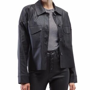 OAT New York Black Large Oversized Coated Faux-Leather Shacket w/ Buttons NWT